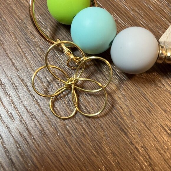 Stocking Stuffer Handmade Green/Teal Silicone Bead Keychain Flower Charm - Picture 6 of 6